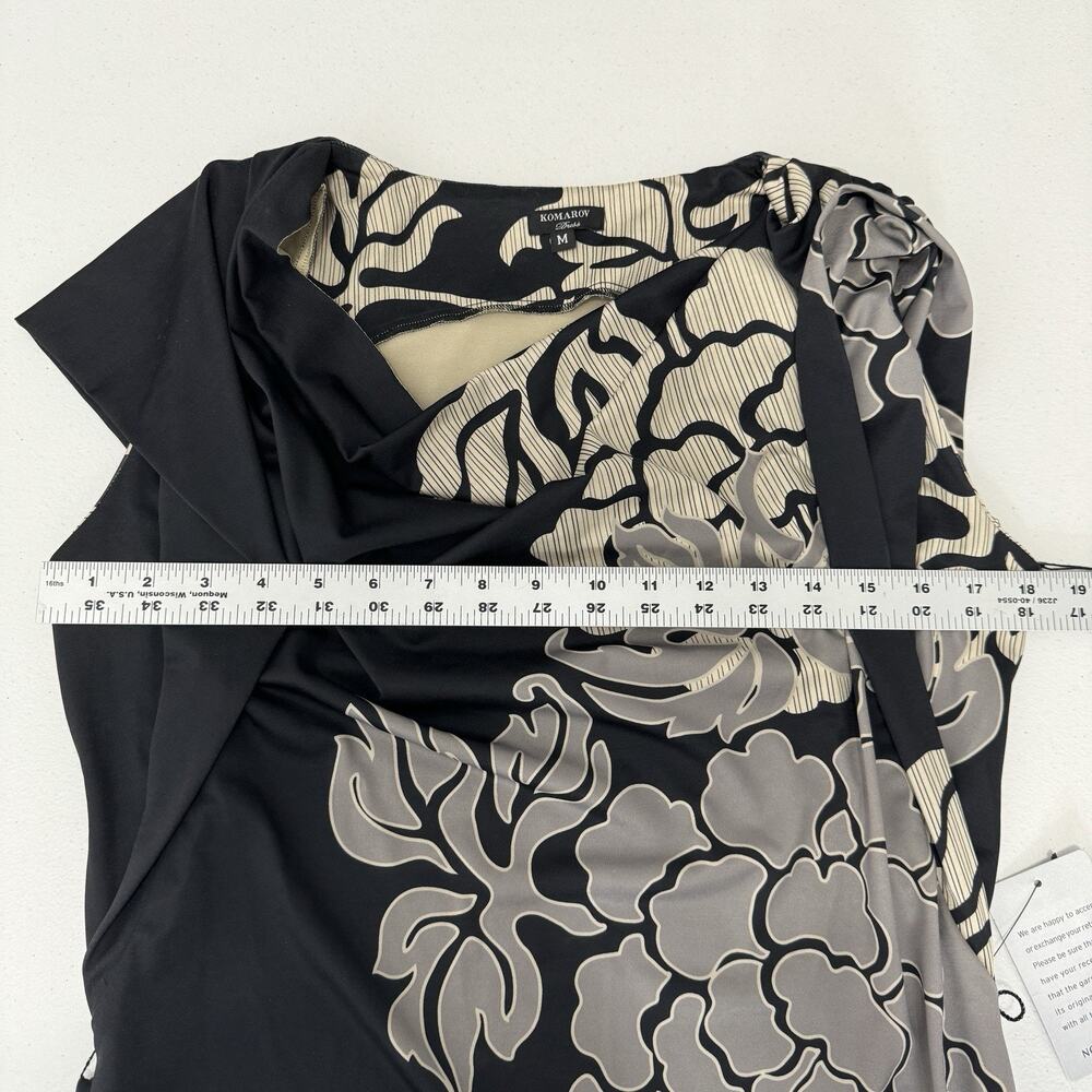 Komarov Womens Dress M Black Floral Jersey Knit Belted Cowl Neck Cocktail Career - Picture 5 of 11